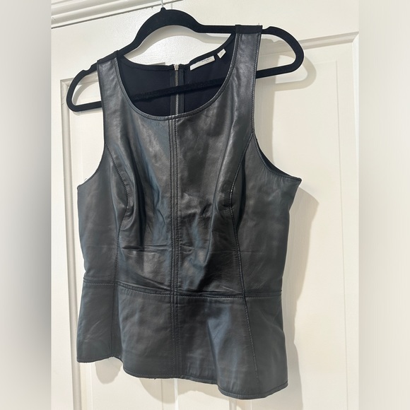 Halogen black leather front knit top blouse peplum fitted - Picture 9 of 13